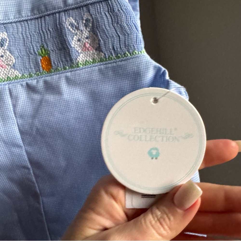 NWT Edgehill Collection Baby Boys Smocked Bunny Jon Jon Romper Sz 18M - Picture 4 of 7